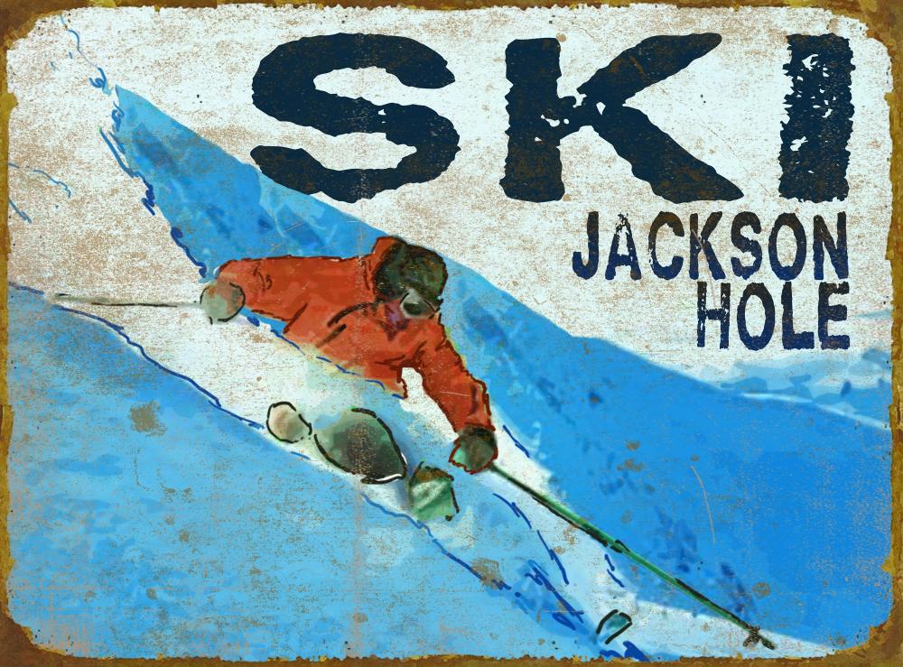 Vintage-Style Metal Skier Sign