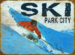 Vintage-Style Metal Skier Sign